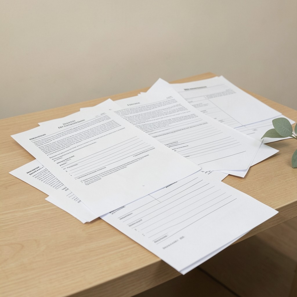 Documentos de vida laboral y formularios preparados sobre un escritorio
